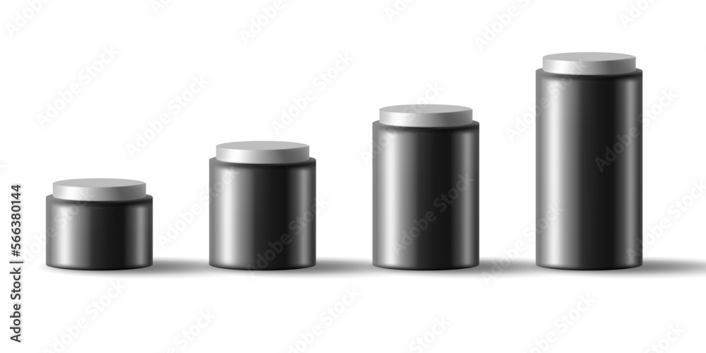 Set of black modern bottles for vitamins, sports supplements, medical devices, cosmetics. For product design and advertising materials. Set of black modern bottles for vitamins, sports supplements, medical devices, cosmetics. For product design and advertising materials.