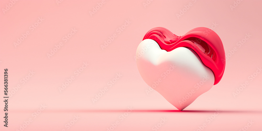 Happy valentines day podium decoration with heart shape balloon, gift box, confetti, 3D rendering illustration with pink background.