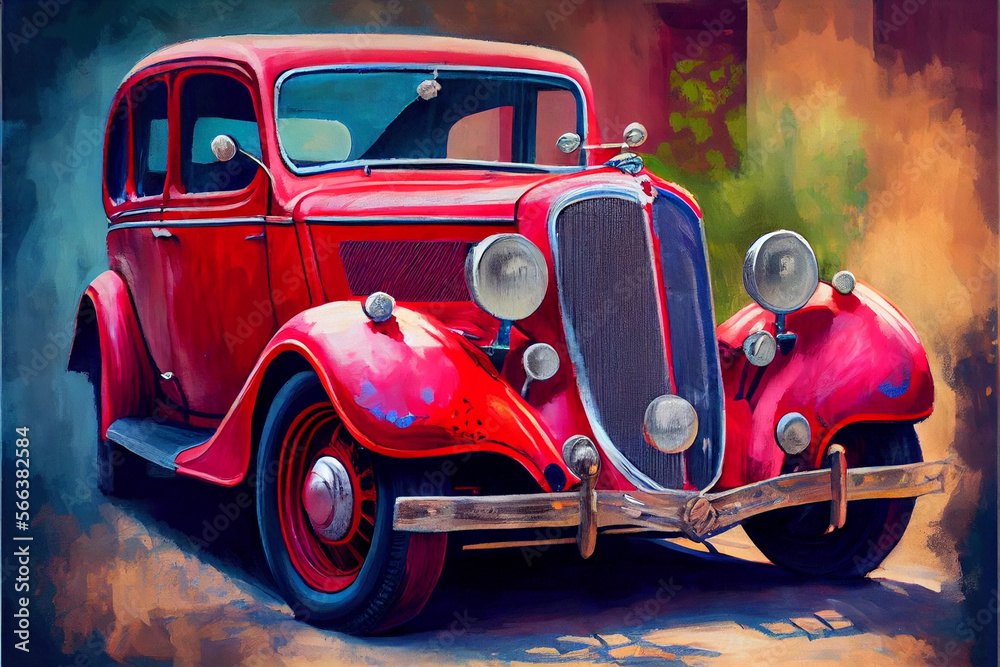 Oil painting art, generative Ai, vintage car 