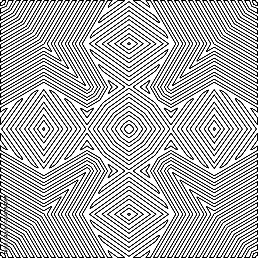 Stylish texture with figures from lines.
Abstract geometric black and white pattern for web page, textures, card, poster, fabric, textile. Monochrome graphic repeating design. Stylish texture with figures from lines.
Abstract geometric black and white pattern for web page, textures, card, poster, fabric, textile. Monochrome graphic repeating design.