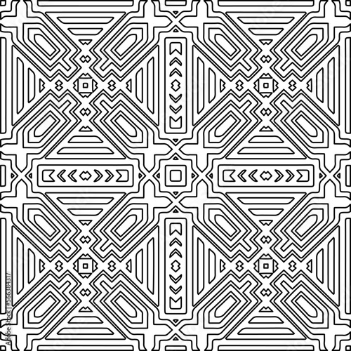 Stylish texture with figures from lines. Abstract geometric black and white pattern for web page  textures  card  poster  fabric  textile. Monochrome graphic repeating design. 