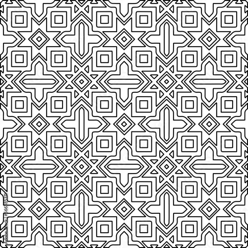 Stylish texture with figures from lines. Abstract geometric black and white pattern for web page, textures, card, poster, fabric, textile. Monochrome graphic repeating design. 