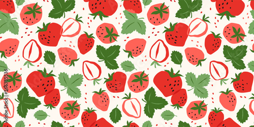Vector seamless pattern with Strawberry. Trendy hand drawn textures. Modern abstract design for paper, cover, fabric, interior decor and other