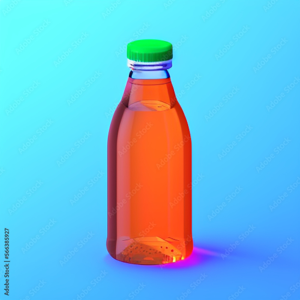 Bottle of soda. Tiny cute isometric soft smooth colors. Blue background, physically based render bottle of soda. Generative AI Technology Bottle of soda. Tiny cute isometric soft smooth colors. Blue background, physically based render bottle of soda. Generative AI Technology