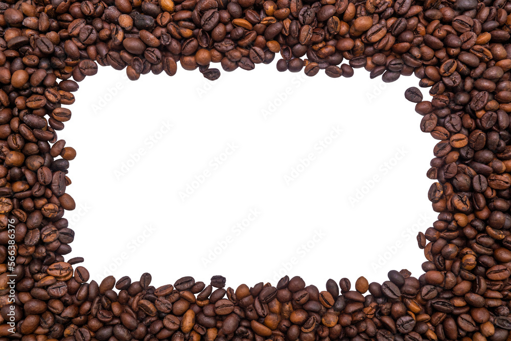 Rectangular frame of roasted coffee beans on a white background. Coffee shop concept Rectangular frame of roasted coffee beans on a white background. Coffee shop concept
