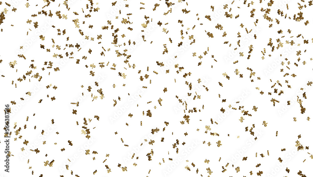 Rain of discount symbols in golden with transparent background