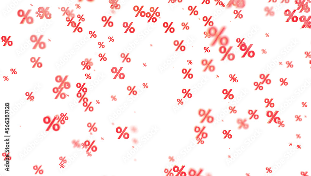 Rain of discount symbols in red with transparent background
