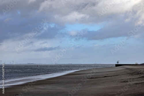 Beautiful sea view with waves on the beach of Breskens