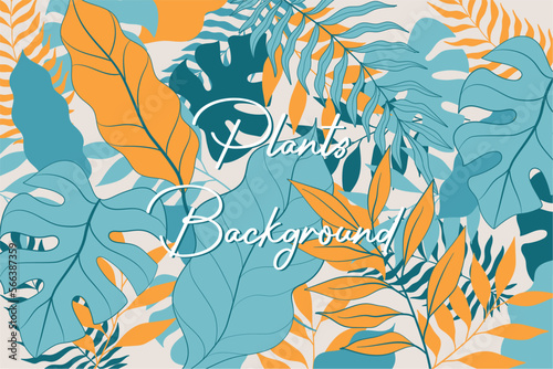 Horizontal colored foliage background with different leaves Vector illustration