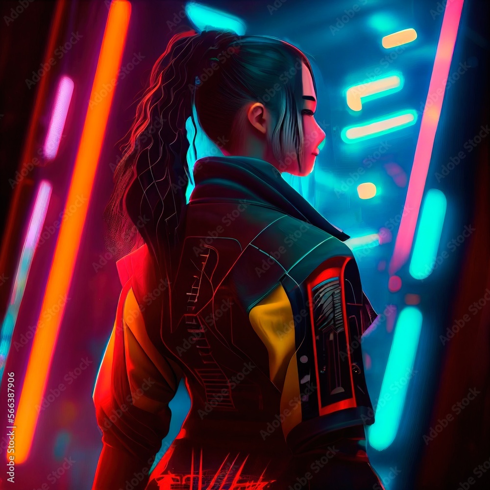 Premium AI Image  cyberpunk girl woman neon background