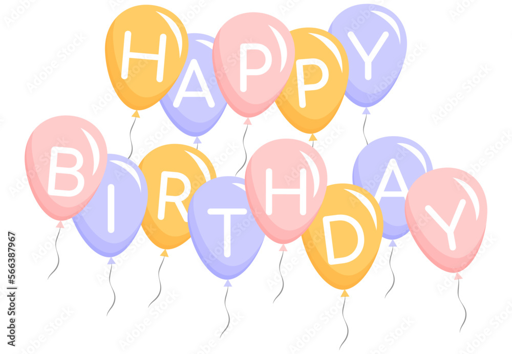 happy birthday card with balloons. Happy birthday handwritten text lettering on white background. happy birthday card with balloons. Happy birthday handwritten text lettering on white background.