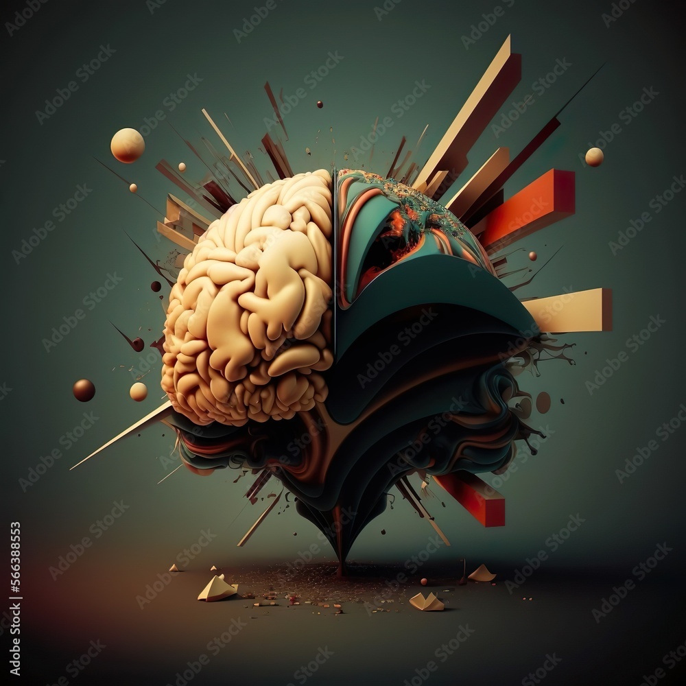 Human brain illustration. Half of the brain is normal, and the other ...