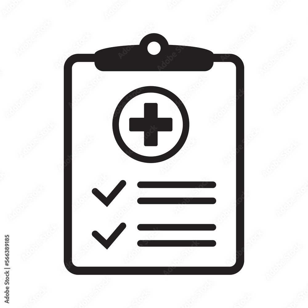 Medical history icon, medical report symbol. Health care clipboard icon. Medical card icon. Medical history icon, medical report symbol. Health care clipboard icon. Medical card icon.