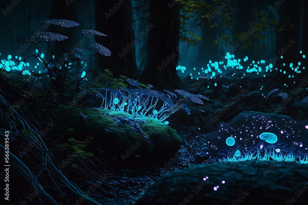 Magical forest with glowing mushroom fantasy art