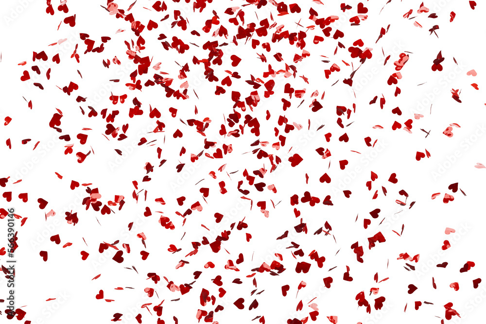 Red confetti in the shape of hearts isolated. 3d rendering