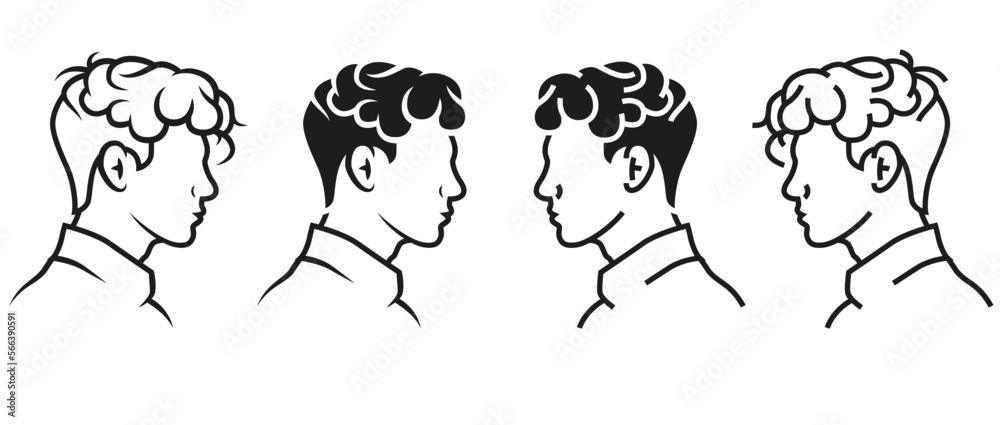 Barbershop minimal logo, Vector icon of man and woman, hair, hairstyle - side - beauty salon for men Barbershop minimal logo, Vector icon of man and woman, hair, hairstyle - side - beauty salon for men