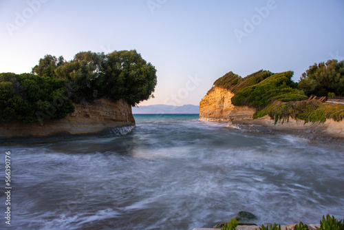 stormy peroulades beach during a windy day in Corfu island, Greece photo