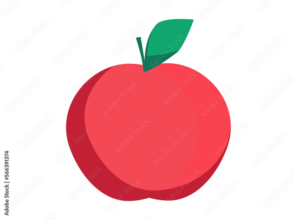 Fototapeta premium Red apple illustration with green leaf. Ready to eat fruit isolated on a white background. Vector.