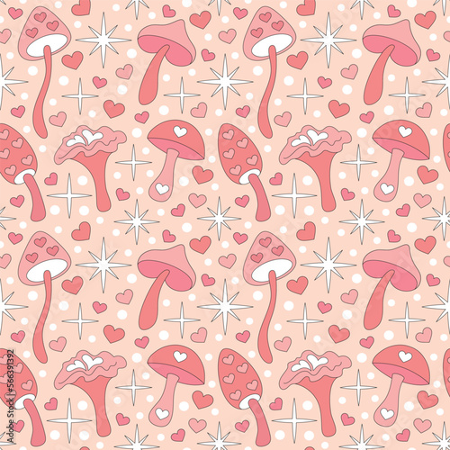 Seamless pattern with retro pink colors hearts.