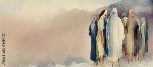 Jesus and the disciples. Watercolor  illustration. photo