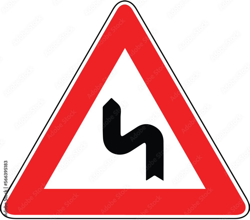 Street DANGER Sign. Road Information Symbol. Left turn and counter-turn Street DANGER Sign. Road Information Symbol. Left turn and counter-turn