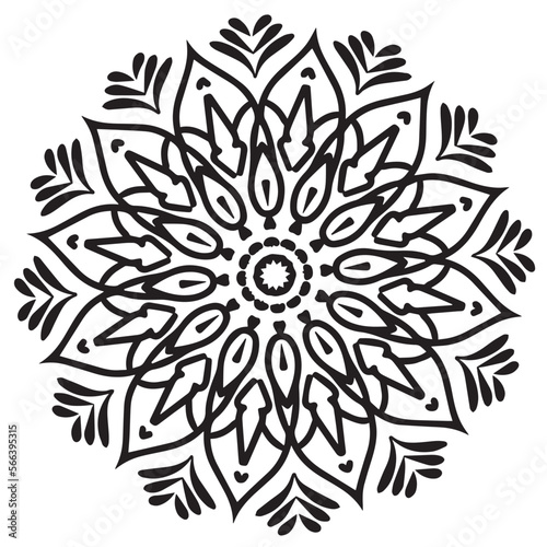 Circular flower mandala lace pattern for Henna, Mehndi, tattoo, decoration. Outline doodle hand draw vector illustration.