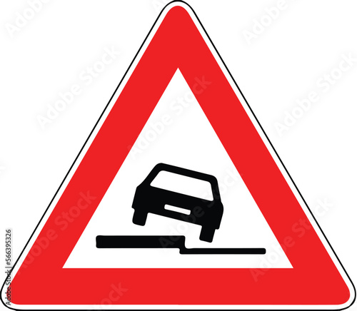 Street DANGER Sign. Road Information Symbol. Low shoulders