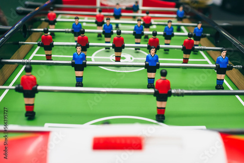 Board game football close up. Two soccer teams. The concept of entertainment in free time.