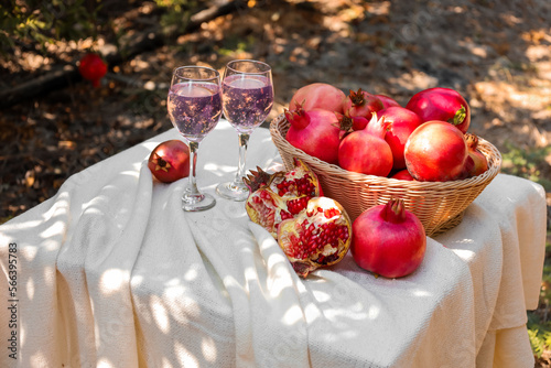 Fresh pomegranates and refr...