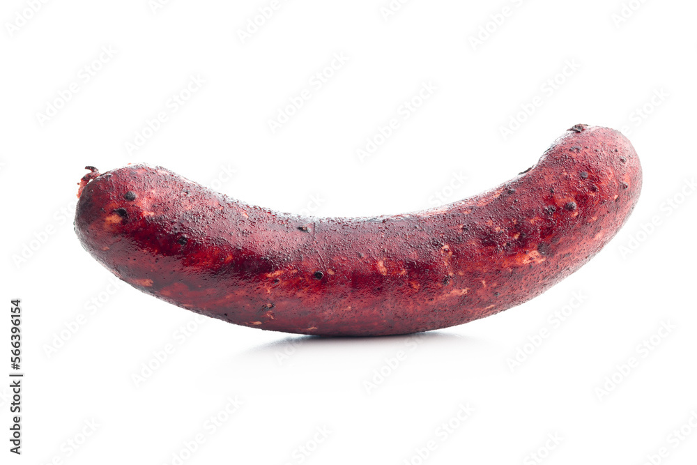 Smoked pork sausage isolated on white background.