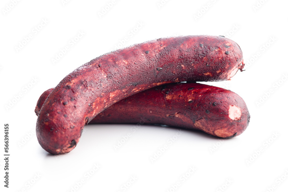 Smoked pork sausage isolated on white background. Smoked pork sausage isolated on white background.