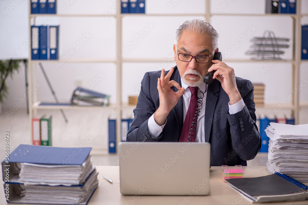Old male boss working in the office Old male boss working in the office