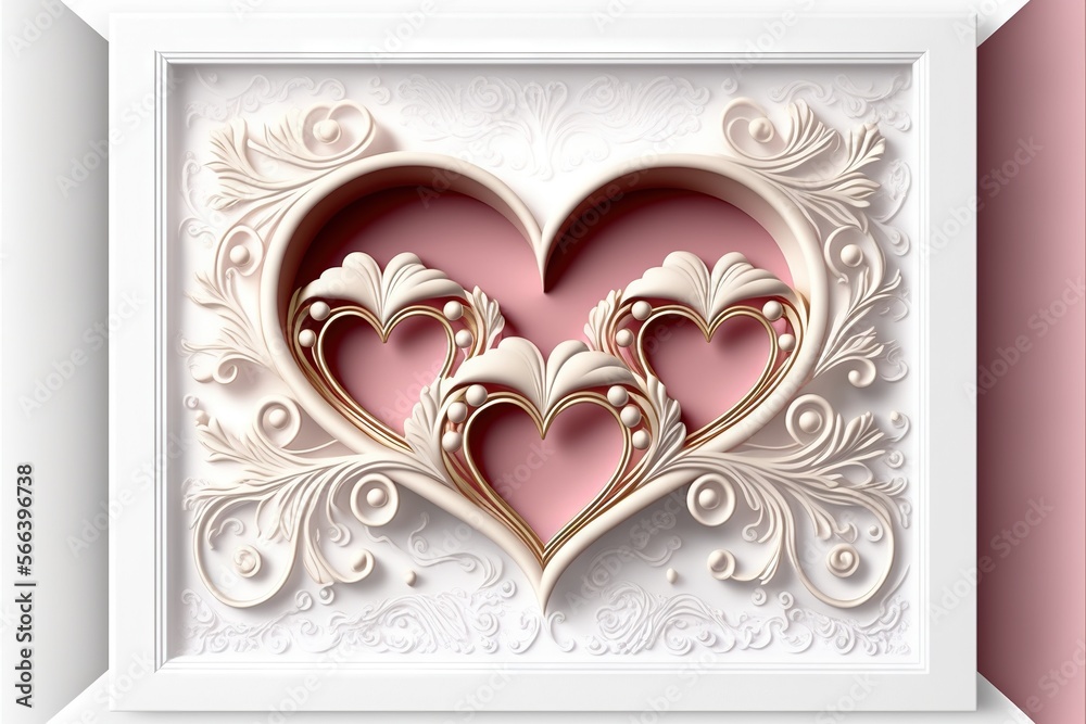 a picture of two hearts in a frame on a pink background with a white ...