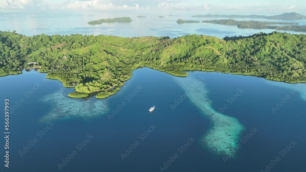 Sunrise shines light on tropical islands and coral reefs in the Solomon ...