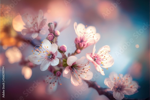 blurred bokeh background with cherry blossom flowers . Generative ai