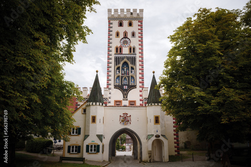Landsberg am Lech, famous medieval village over the bavarian romantic road. Detail of the Bayertor, monumental tower, landmark and access to the town
