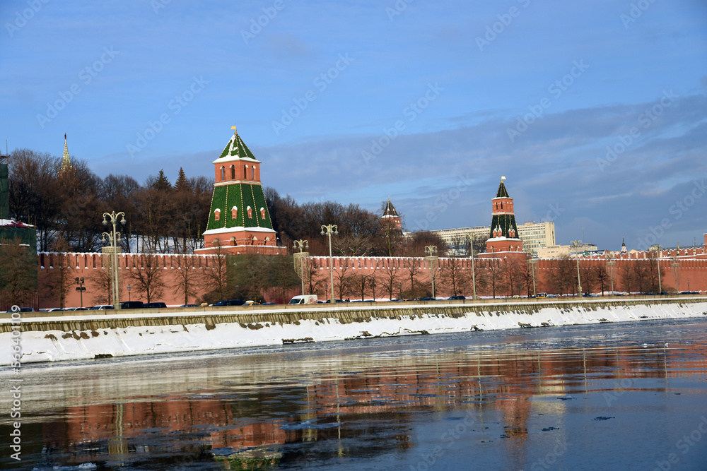 Moscow Kremlin architecture in winter. Popular landmark.