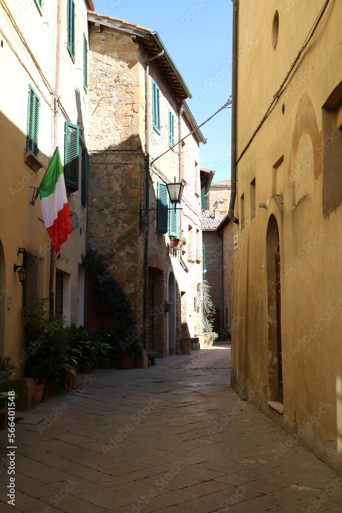 Narrow old alley in Pienza, Tuscany Italy
