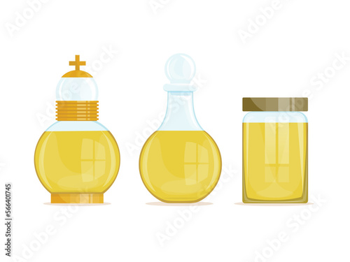 Chrism oil set for the sacrament of Baptism. Religious items