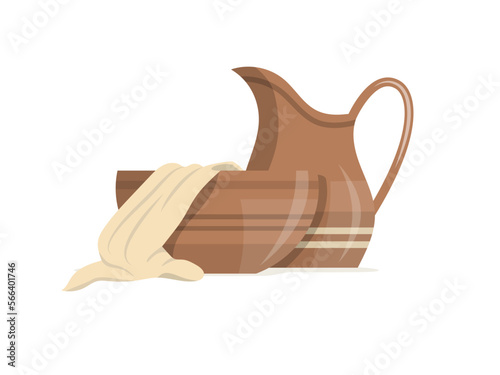 Basin, towel and clay jug with handle. The washing of the feet symbols