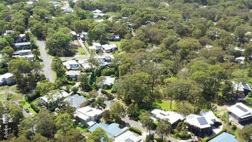 Resort Murrays beach town on Lake Macquaire in Australia – aerial 4k.
 photo