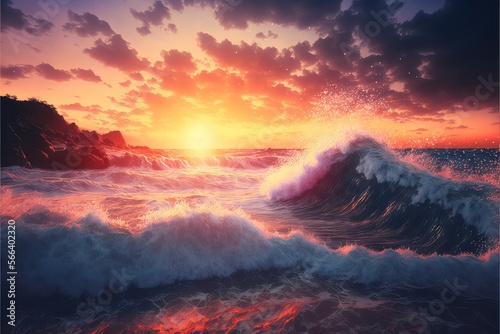 Wave in Ocean during Sunset