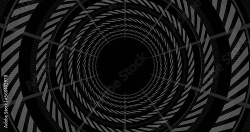 Composition of multiple circles of grey ropes and copy space on black background