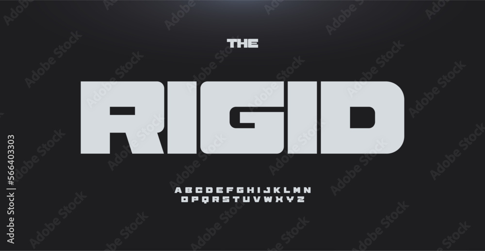 © artyway - Fat heavy alphabet, squared sans serif letters, wide bold font for rigid sport logo, sturdy headline, tough typography, car and fight game design. Vector typographic design