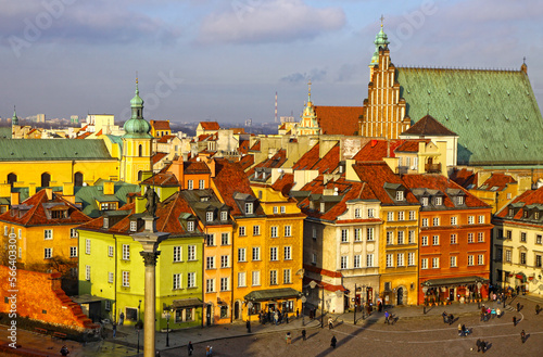 Buildings at Old Town Square (Plac Zamkowy) in Warsaw, Poland