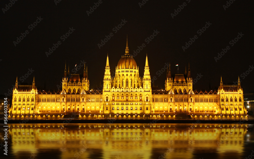 Hungarian National Parliament Building at night, Budapest, Hungary