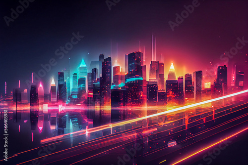 neon abstract mega city with light night never sleep  neon core concept  Generative AI 