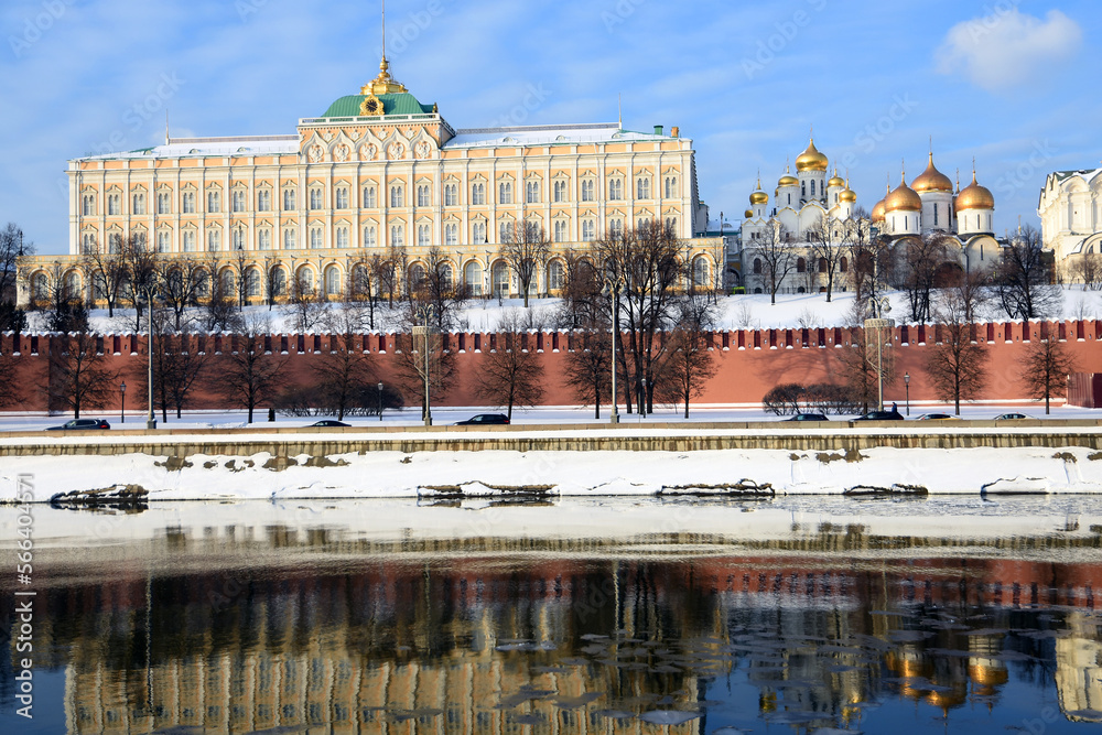 Moscow Kremlin architecture in winter. Popular landmark.