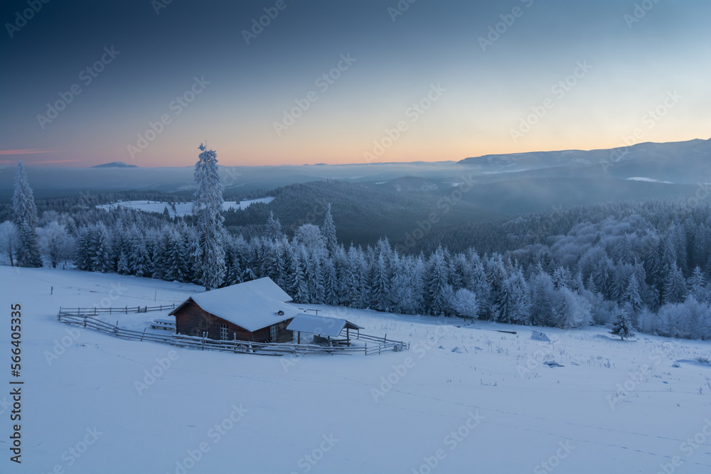 Blue hour in the Carpathian Mountains, Transylvania, Romania. Landscape phtotography