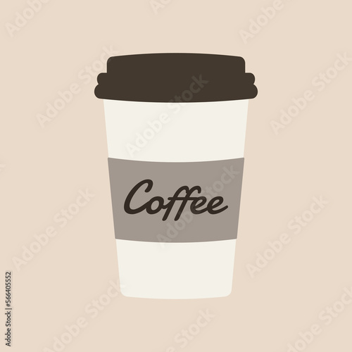 Delicious coffee paper cup icon with the inscription coffee. Drink vector illustration design